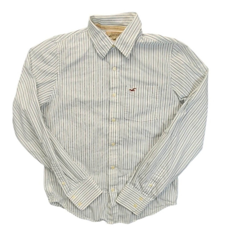 Hollister Mens Large‎ Blue White Striped Long Sleeve Button Down Cotton Shirt L